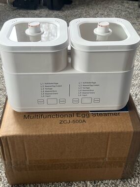 White Multifunctional Egg Steamer - Compact Double-Basin Cooker